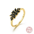 Detail of S925 sterling silver ring showing the flower shape and black gemstone petals - Gold #6 (Black Stone Cluster Flower)