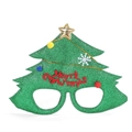 Green glitter Christmas tree party glasses with Merry Christmas text and a gold star - Style 34 Merry Christmas Green Glitter