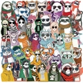 Waterproof cartoon animal stickers featuring panda and koala wearing sunglasses and scarves - Cool Cartoon Animals (WES190) / 50 Sheets