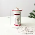 White Christmas mailbox ornament with reindeer stamp and red stripe detail, 10cm - White