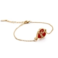 Adjustable gold stainless steel heart bracelet with red Love charm and lobster clasp - Gold Color Red Heart Style (KB120900-KSP)