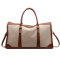 Large beige canvas travel bag with brown leather trim and golden metal hardware - Large / Brown