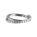 Three-layer stainless steel segment ring featuring micro-paved white cubic zirconia stones - #2-Twisted Cross Zirconia / 1.2*8mm / Steel