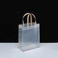Frosted transparent gift bag with elegant wood grain handles and rivet reinforcement - Single Piece / No.2 Vertical 19*9*24cm