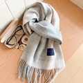 Écharpe classique 100% laine avec dégradé gris-blanc, franges et étiquette textile - Standard Anglais-14# Gris Camel