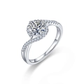 Elegante 925 sterling zilveren moissaniet ring met bypass-band en halo-ontwerp - US 7 / 1ct Moissaniet (Witgoud Verguld)