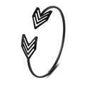 Minimalist matte black arrow open cuff bracelet with hollow feather wing design - Black Arrow / Black