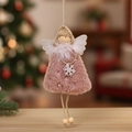 Christmas angel ornament in pink plush dress with feather collar and silver sequins wings - Deep Pink Angel