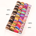 Variety pack of 100 colorful elastic hair bands and hair ties in an organized tray - C65 (250PCS OPP Set No Box)