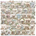 Pack of 50 waterproof watercolor sticker sheets featuring vintage European storefronts - Watercolor Storefront Style (SLP056)
