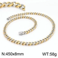Cadena cubana bicolor de 8mm en acero inoxidable dorado y plateado estilo punk - Collar 45cm x 8mm / Oro y Plata