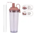 Double-wall reusable straw cup in bean paste red with magnetic handle for boba tea - 24oz / Khaki