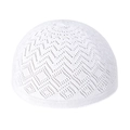 Detailed view of the hollow geometric knit pattern on a white breathable cotton kufi hat - White