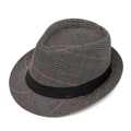 Grey plaid fedora hat with red pinstripes and black grosgrain band for men - M (56-58cm) / Gray