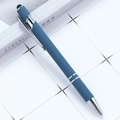 Morandi blue stylus ballpoint pen with matte finish and metallic clip on cereal magazine - Dark Blue