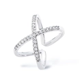 Dettaglio dell'anello a forma di X con finitura in argento lucido e zirconi brillanti - Forma a X Incrociata / Argento