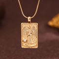Golden rectangular tarot necklace with angel relief, zircon stone, and snake chain style - Gold (X6060GD)