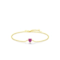 S925 sterling silver heart bracelet with pink gemstone and adjustable gold chain - Gold