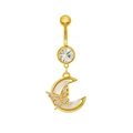 Piercing ombelico dorato con pendente luna, farfalla e zirconi scintillanti - Luna Farfalla