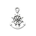 Silver nautical pendant featuring a combination of a ship anchor and helm wheel - Anchor & Wheel Combo Pendant (5037) / 1 Piece (15x21mm) / Antique Silver