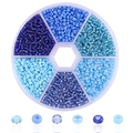 Set di perline in scatola tonda a 6 scomparti con perline di vetro blu per gioielli DIY - Serie Blu (2mm) / 3900pz/Scatola