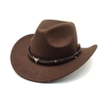 Brown wool felt western cowboy hat with wide brim and decorative silver bull skull emblem - M (56-58cm) / Coffee