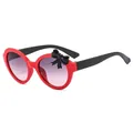 Kids round bowknot sunglasses in red and black frame with purple gradient lenses - Red Frame Black Legs