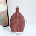 Modern brownish red ceramic feather vase with vertical textures for home decor - Feather Red 2182