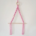 Boho pink cotton macrame wall hanging shelf with wooden beads and tassels - 45*30cm / Pink