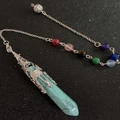 Natural turquoise hexagonal crystal pendulum necklace with seven chakra colorful beads - Turquoise With Chakra Chain