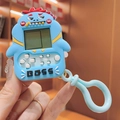 Mini dinosaur handheld game console keychain in sky blue with red fins and clip - Blue Dinosaur Game Console