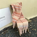 Maillard gradient plaid scarf with long tassels in orange and blue faux cashmere finish - Striped Pink