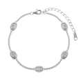 Elegante bracciale in argento sterling S925 con cinque zirconi luccicanti taglio ovale - Argento 925 / Oro Bianco