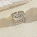 Silver multi-layer open ring featuring sparkling zircon stars and unique textured bands - Star Zirconia Platinum Color
