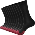 10-pair set of black crew socks with red heel and toe accents for sports and casual wear - Free Size 39-47 / Black Red