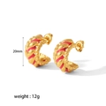 Pink enamel twisted hoop earrings in gold plated stainless steel with C-shaped design - Twisted Rope Texture Style (TE6287-PK) / Gold Pink