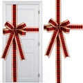Weihnachtsband-Set mit rot-schwarzen Karomustern für Haustüren und Schrankdekoration - Rot Und Schwarz Karierte Schleife Und Dekoratives Band