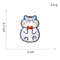Cute white cat embroidery patch with blue outline and red bow on white background - Kitten