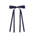 Elegant navy blue satin ribbon bow hair clip with long tassels for women and girls - Navy Blue