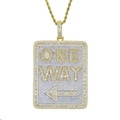 Iced out gold One Way shield pendant necklace for men featuring sparkling cubic zirconia - n885 Gold (with 60cm Chain)