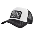 Classic black and white trucker hat with fish flag patch and mesh back design - Adjustable 54-59 / White/Black