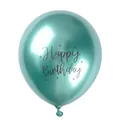 Metallic dark green latex balloon with Happy Birthday star print for party decoration - Metallic Green