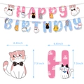 Striscione di compleanno a tema gatto con scritte e dettagli sulle dimensioni dei cartelli - Banner