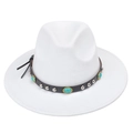 White felt cowboy hat with turquoise western band and silver studs on a white background - White
