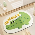 Tapis de bain absorbant avec motif crocodile vert cartoon de forme ovale irrégulière - 40*60cm / Bon Crocodile