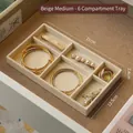 Beige velvet jewelry tray with 6 compartments for drawer storage and organization - Multi-compartment / Beige