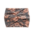 Bohemian wide headband featuring a grey fabric with orange-pink floral print and knot - Grey Floral