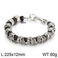 Bracciale punk 8mm con teschi e pietre laviche nere e chiusura a moschettone da uomo - Colore Acciaio + Pietra Vulcanica (KB135970-Z)