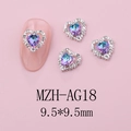 Macro detail of 9.5mm heart nail charm with purple crystal and small white rhinestones - Silver Base Starry Pink Purple Style(AG18)