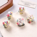 Close-up of DIY acrylic beads with colorful 3D relief flowers and stars on a linen bag - White Creamy-White Yellow Heart Red Flower Bead / 1 Piece